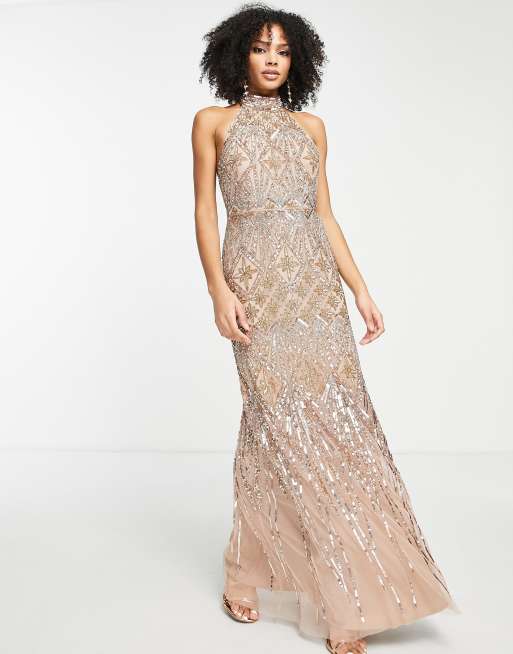 Maya Celestial all over embellished maxi dress in gold