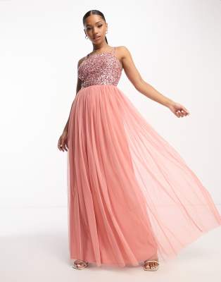 Maya Cross Back Delicate Sequin Maxi Dress In Pink