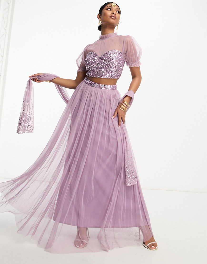 Maya delicate sequin lehenga skirt in lilac co-ord-Purple