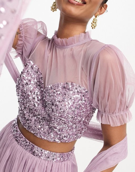 Maya sequin corset top co ord in lilac