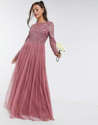 long sleeve maxi tulle dress