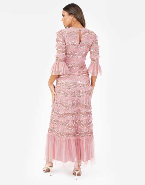 Maya Embellished 3/4 bell sleeve maxi dress in vintage rose - view 1