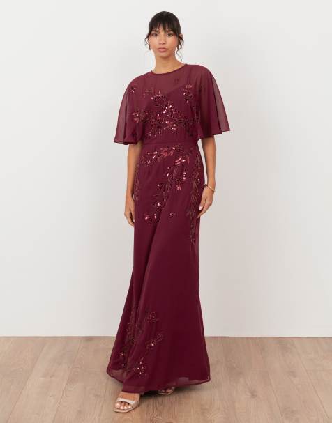 Maya Embellished angel sleeve maxi dress in cranberry