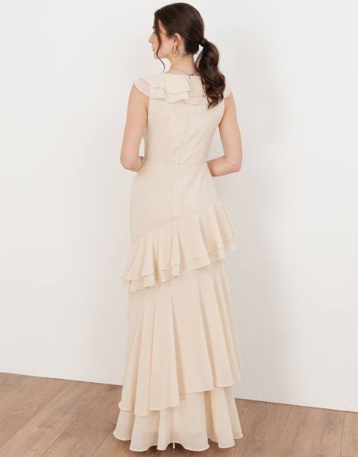 Maya Embellished asymmetric ruffle maxi dress in vanilla, 4 of 4