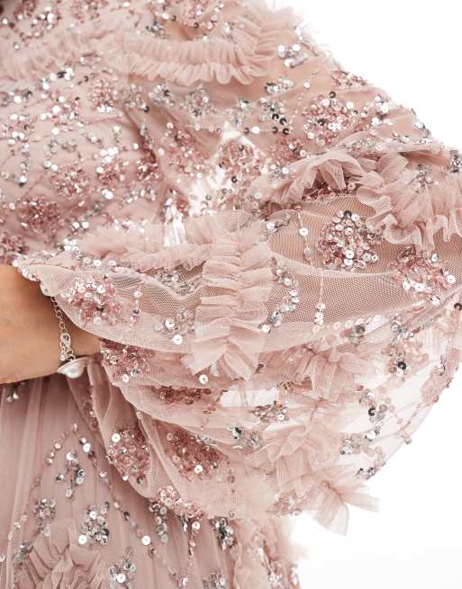Maya Embellished blouson sleeve maxi dress in frosted pink | ASOS