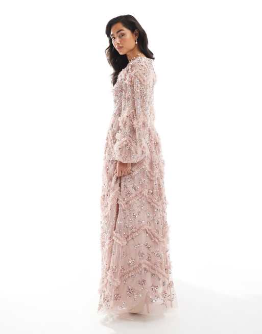 Maya Embellished blouson sleeve maxi dress in frosted pink, 3 of 4
