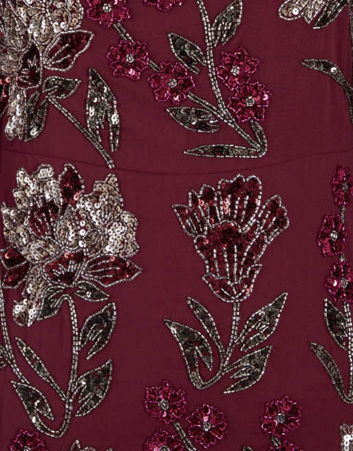 Maya Embellished blouson sleeve ruffle maxi dress in ruby, 5 of 6