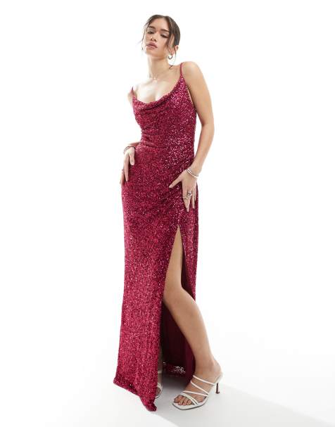 Maya Embellished cami cowl neck maxi dress in fuchsia - view 1