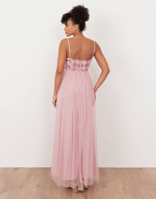 Maya Embellished cami maxi dress in soft pink, 3 of 4