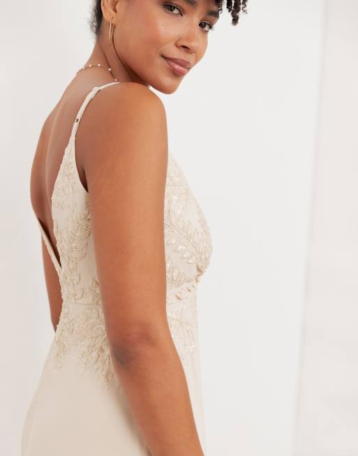 asos maya fully embellished bridal maxi dress in white price Maya Embellished short flutter sleeve maxi dress in white