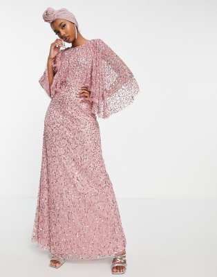 Maya Maya embellished cape maxi dress in rose-Pink