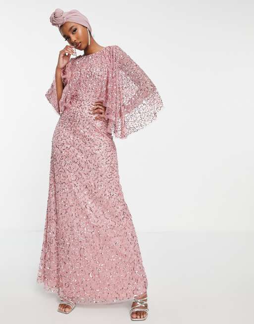 Maya embellished cape maxi dress in rose