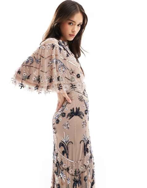 Maya Embellished cape sleeve maxi dress in multi
