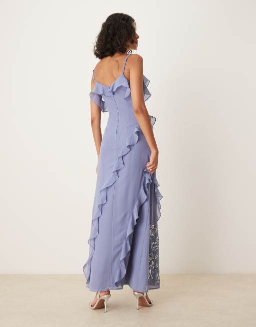 Maya Embellished cold shoulder maxi dress in lavender blue, 3 of 4