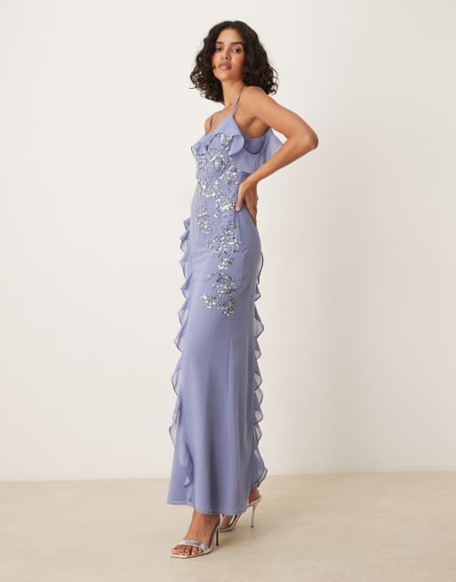 Maya Embellished cold shoulder maxi dress in lavender blue, 4 of 4