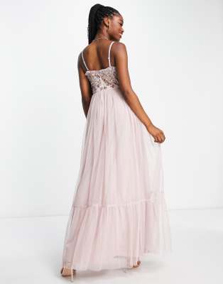 Maya embellished corset tulle maxi dress in blush