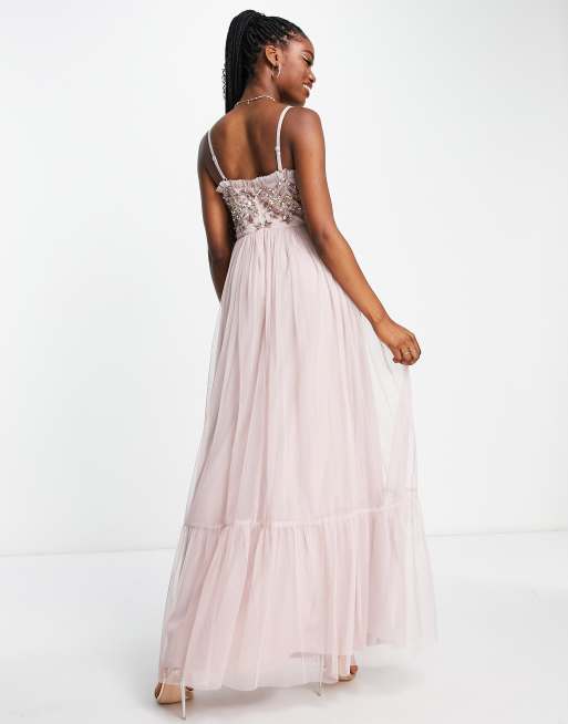 Eugenie Embellished Corset Tulle Skirt Mini Dress in Blush