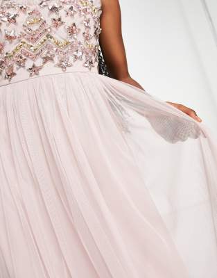 Maya embellished corset tulle maxi dress in blush