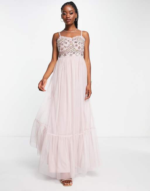 Embellished tulle maxi store dress