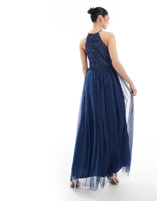 Maya Frosted Pink Embellished Halter Neck Midi Dress main image 1