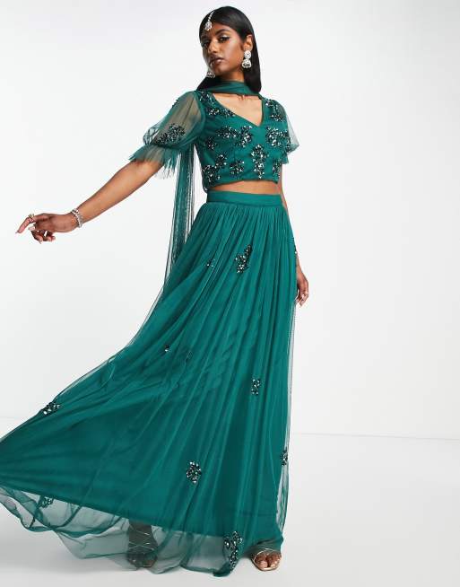 Emerald green 2024 silk maxi skirt