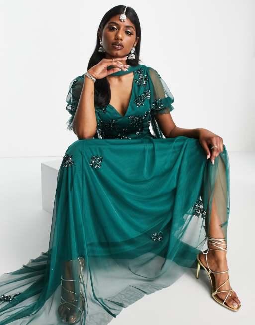 Emerald green shop silk maxi skirt