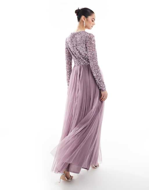 Maya Embellished long sleeve maxi dress in moody lilac, 4 of 4
