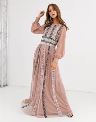 embellished blush maxi dress