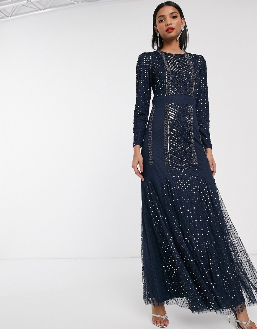 Maya embellished maxi dress with mesh inserts in blue