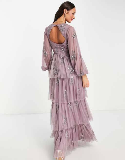 Maya embellished maxi dress with ruffle skirt in lilac