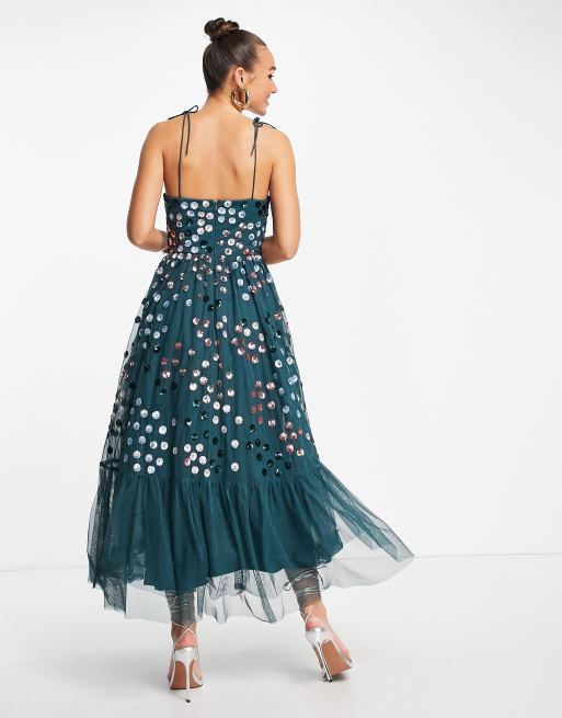 Maya embellished maxi dress with tie straps in dark green, 2 of 4