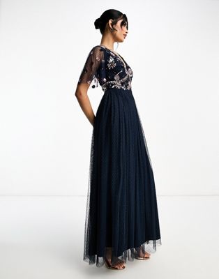 Maya embellished maxi dress with tulle skirt in navy - ASOS Price Checker