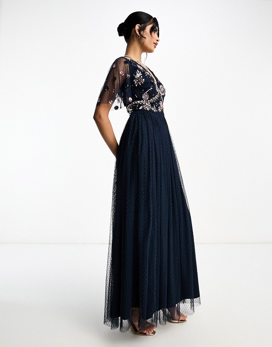 Maya embellished maxi dress with tulle skirt in navy-Blue