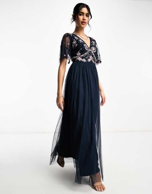 Maya embellished maxi dress with tulle skirt in navy