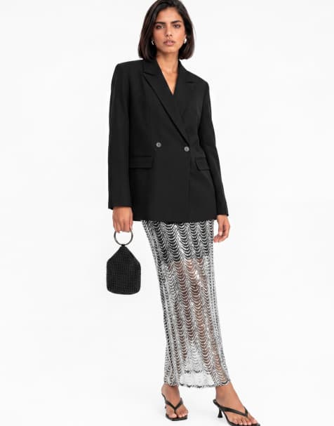 Maya Embellished midaxi skirt in silver