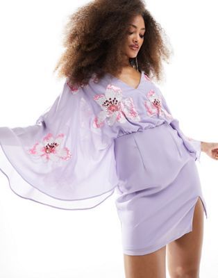 Maya embellished mini dress with batwing in lilac