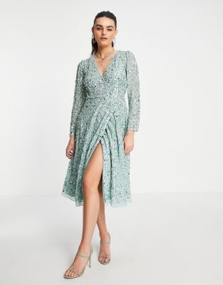 Maya embellished mini wrap midi dress in mint - ASOS Price Checker