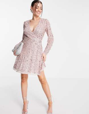 Maya embellished mini wrap mini dress in frosted pink - ASOS Price Checker