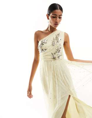 Maya embellished one shoulder maxi dress in lemon - view 1