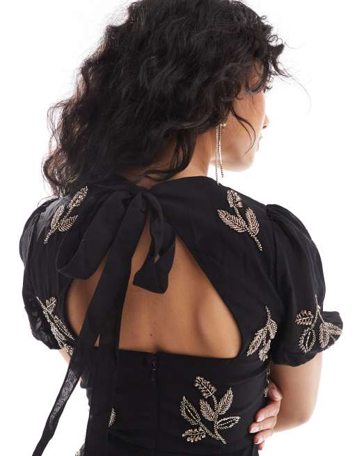 Maya Embellished open back maxi dress in black, 2 of 4