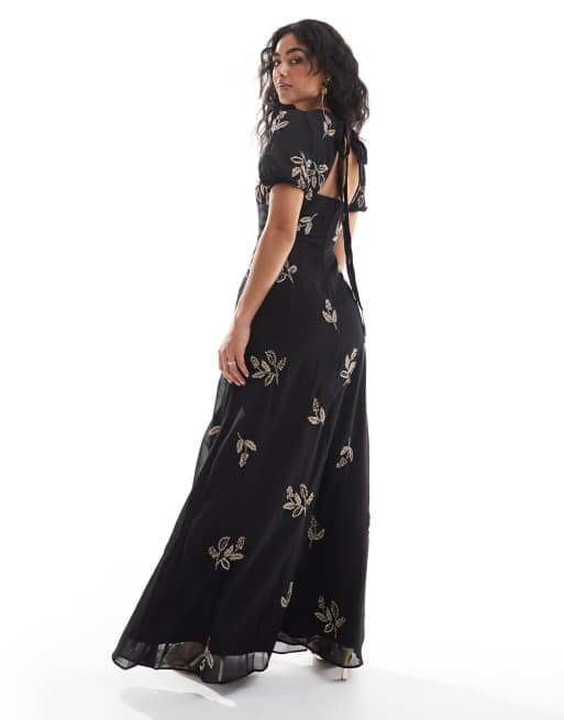 Maya Embellished open back maxi dress in black, 3 of 4