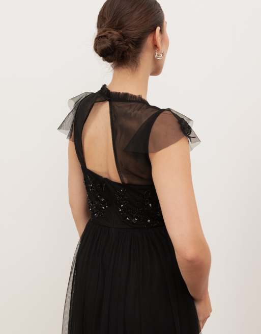 Maya Embellished open back maxi dress in black | ASOS