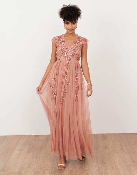 Maya Embellished open back maxi dress in terracotta pink