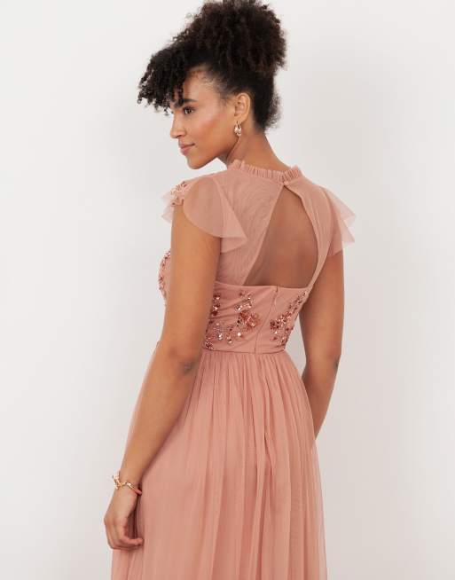 Maya Embellished open back maxi dress in terracotta pink, 2 of 4