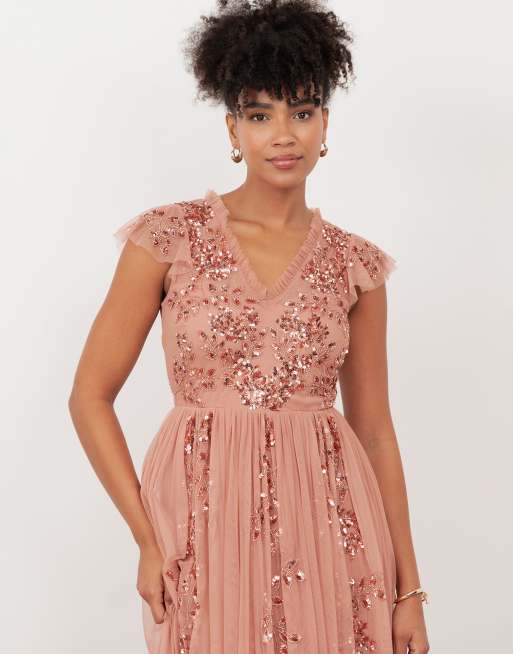 Maya Embellished open back maxi dress in terracotta pink, 3 of 4