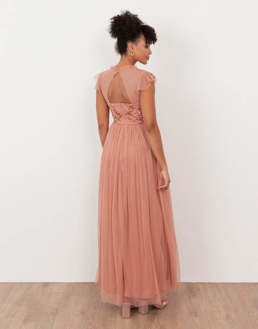 Maya Embellished open back maxi dress in terracotta pink, 4 of 4