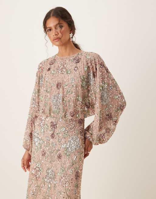 Maya Embellished round neck long sleeve maxi dress in multi | ASOS