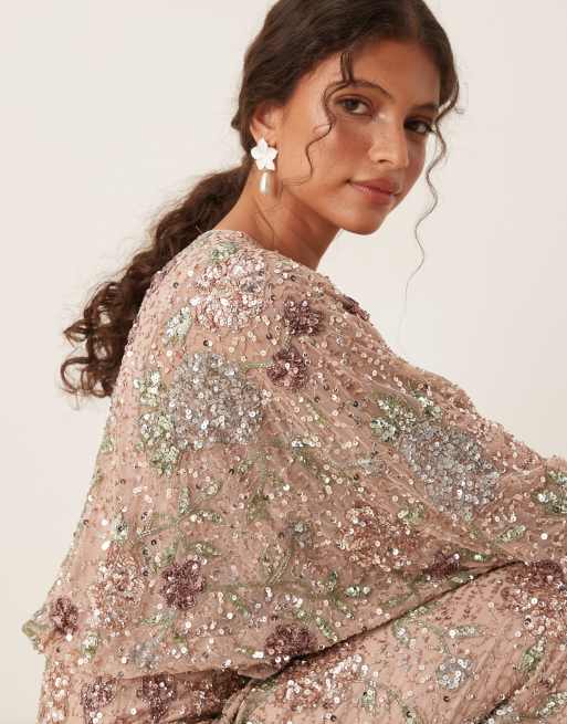 Maya Embellished round neck long sleeve maxi dress in multi | ASOS