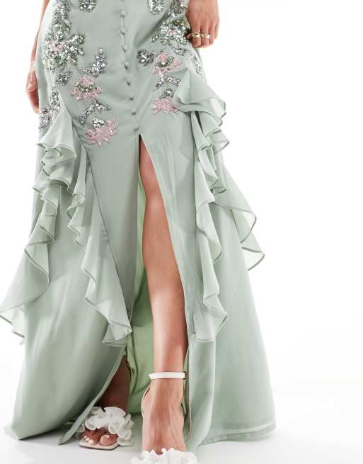 Maya embellished short sleeve ruffle hem maxi dress shop