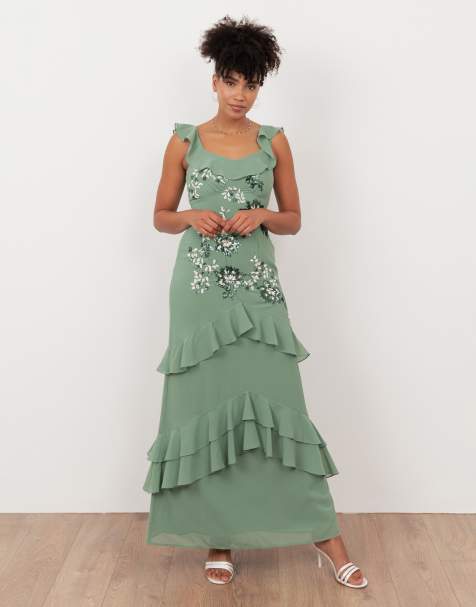 Maya Embellished ruffle maxi dress in deep mint - view 1
